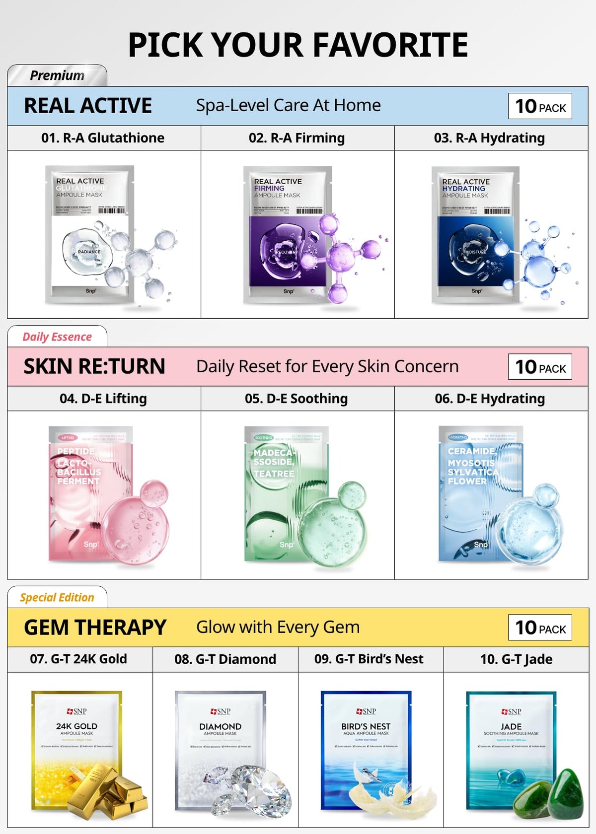 SNP open pouch revealing golden ampoule essence and quick absorption benefit