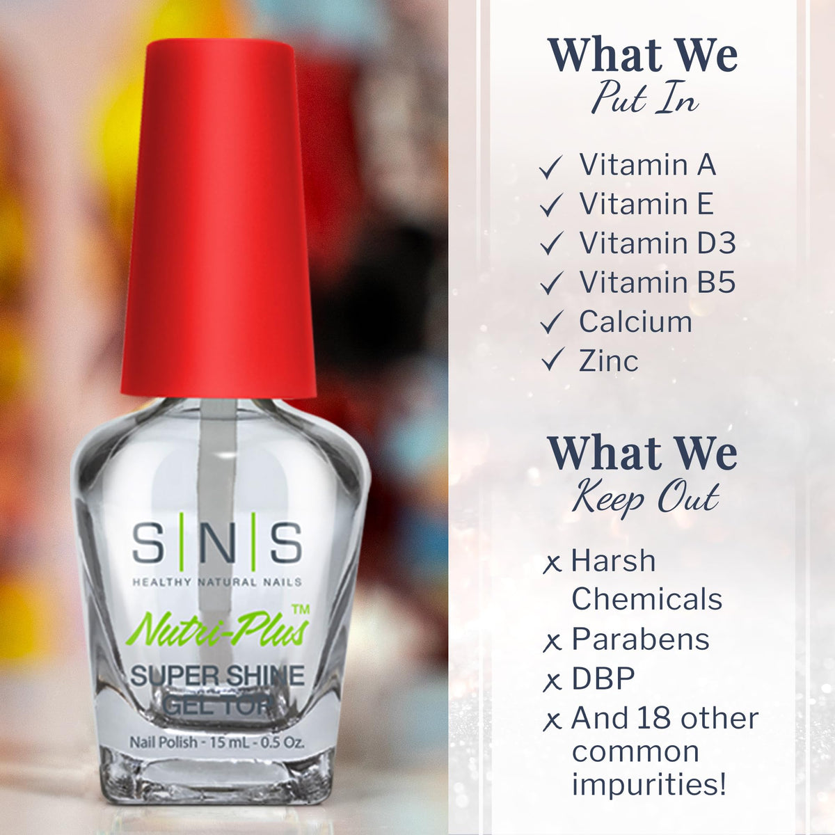 SNS Healthy Natural Nails bottle next to ruler to show compact 0.5 fl oz size