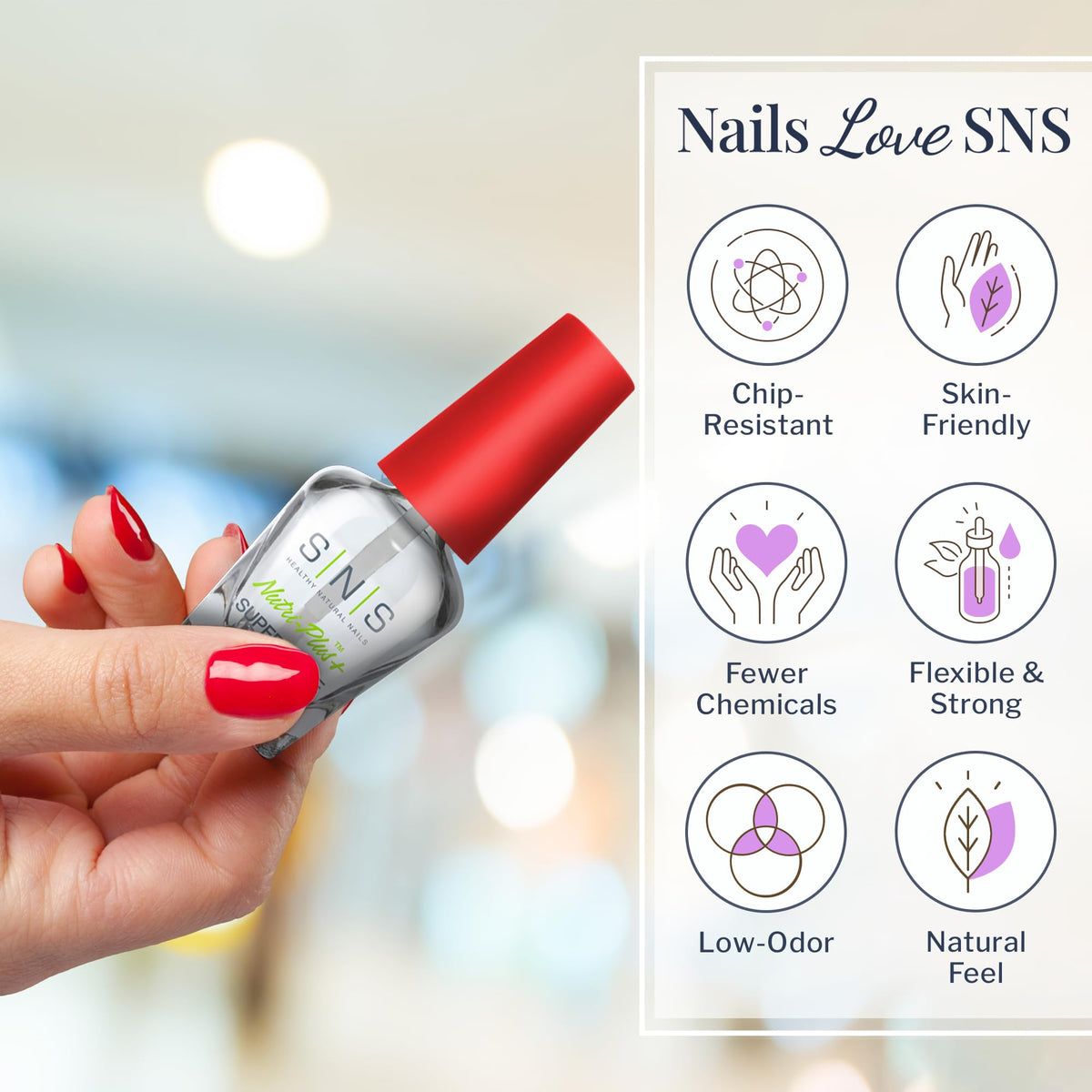 SNS Healthy Natural Nails close-up of high-gloss finish showing brilliant shine