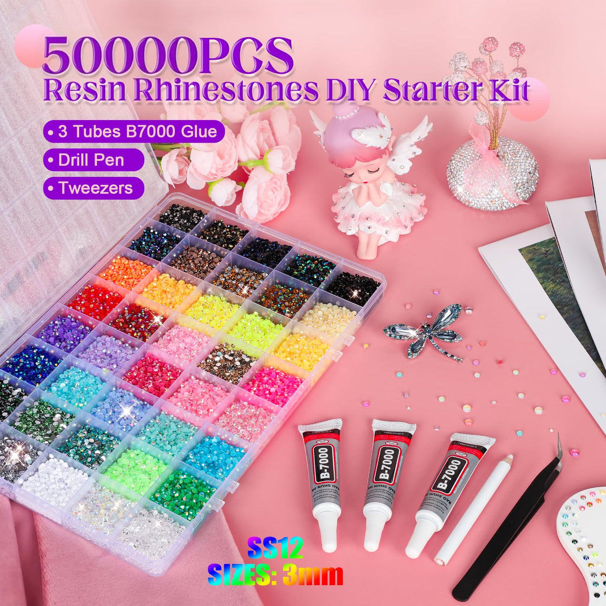 SNUGYOURT open 40-grid storage box organizing 50,000 rhinestones for fast color selection