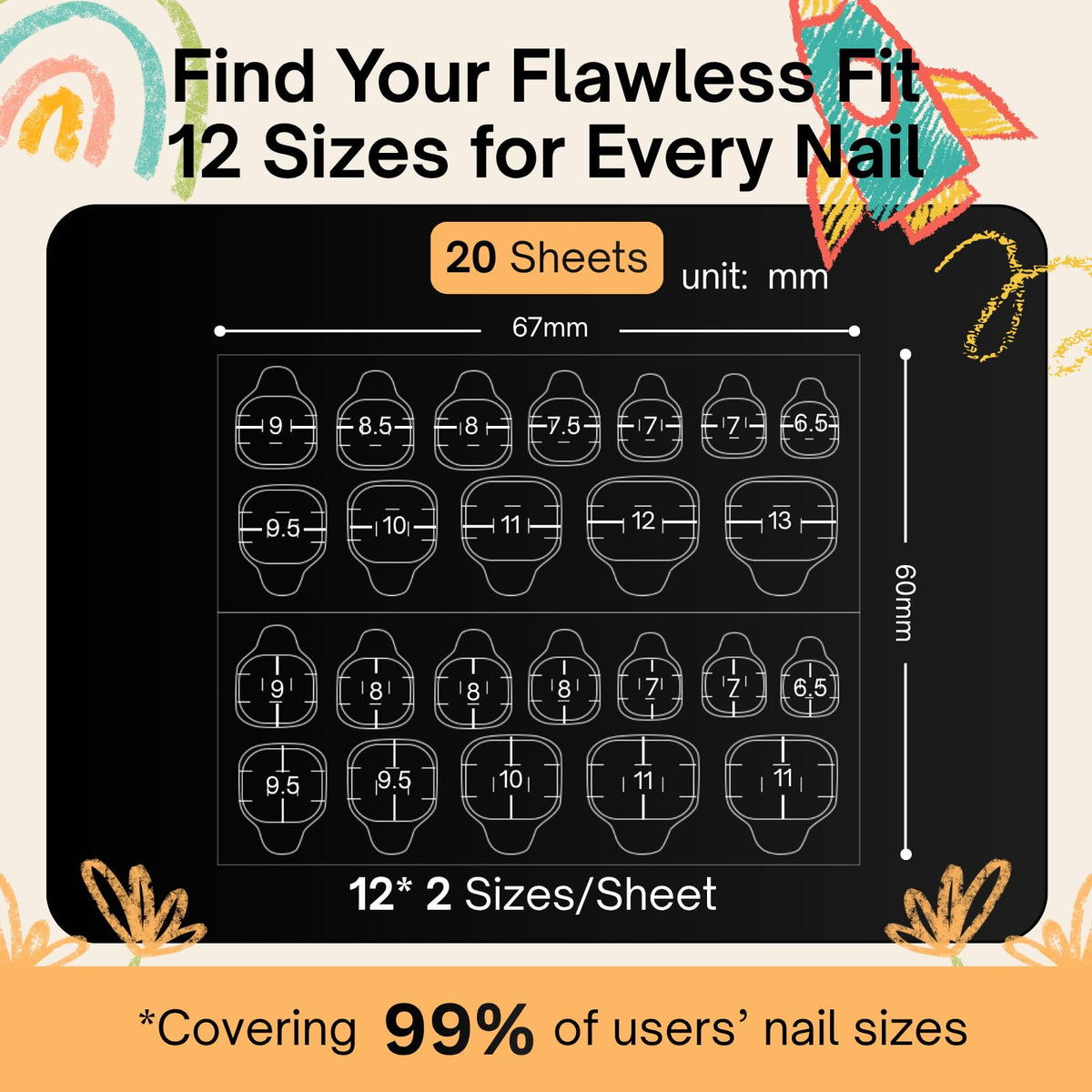 SnypeeLab laid out size chart of 12 sizes helping perfect fit selection