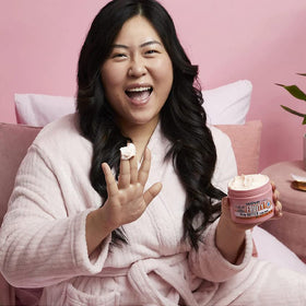 Soap & Glory tub styled on bathroom vanity communicating daily pampering and fragrance