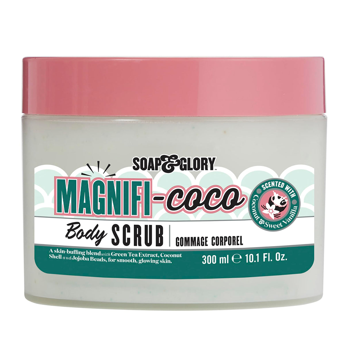 Soap & Glory front tub showing packaging and coconut scent benefit