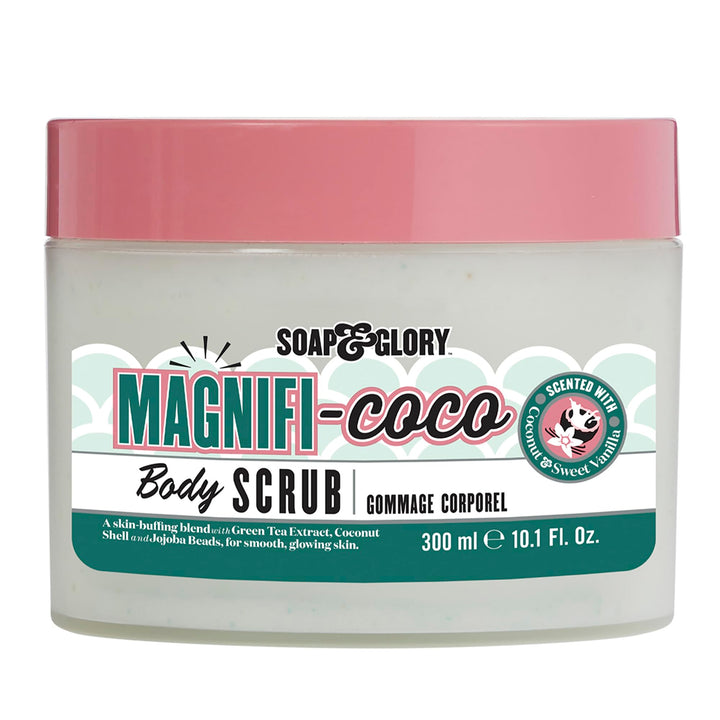 Soap & Glory front tub showing packaging and coconut scent benefit