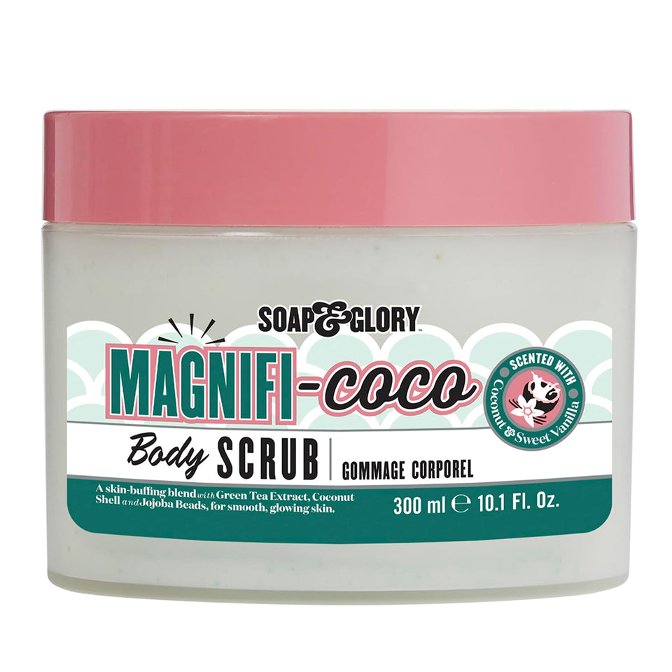 Soap & Glory front tub showing packaging and coconut scent benefit