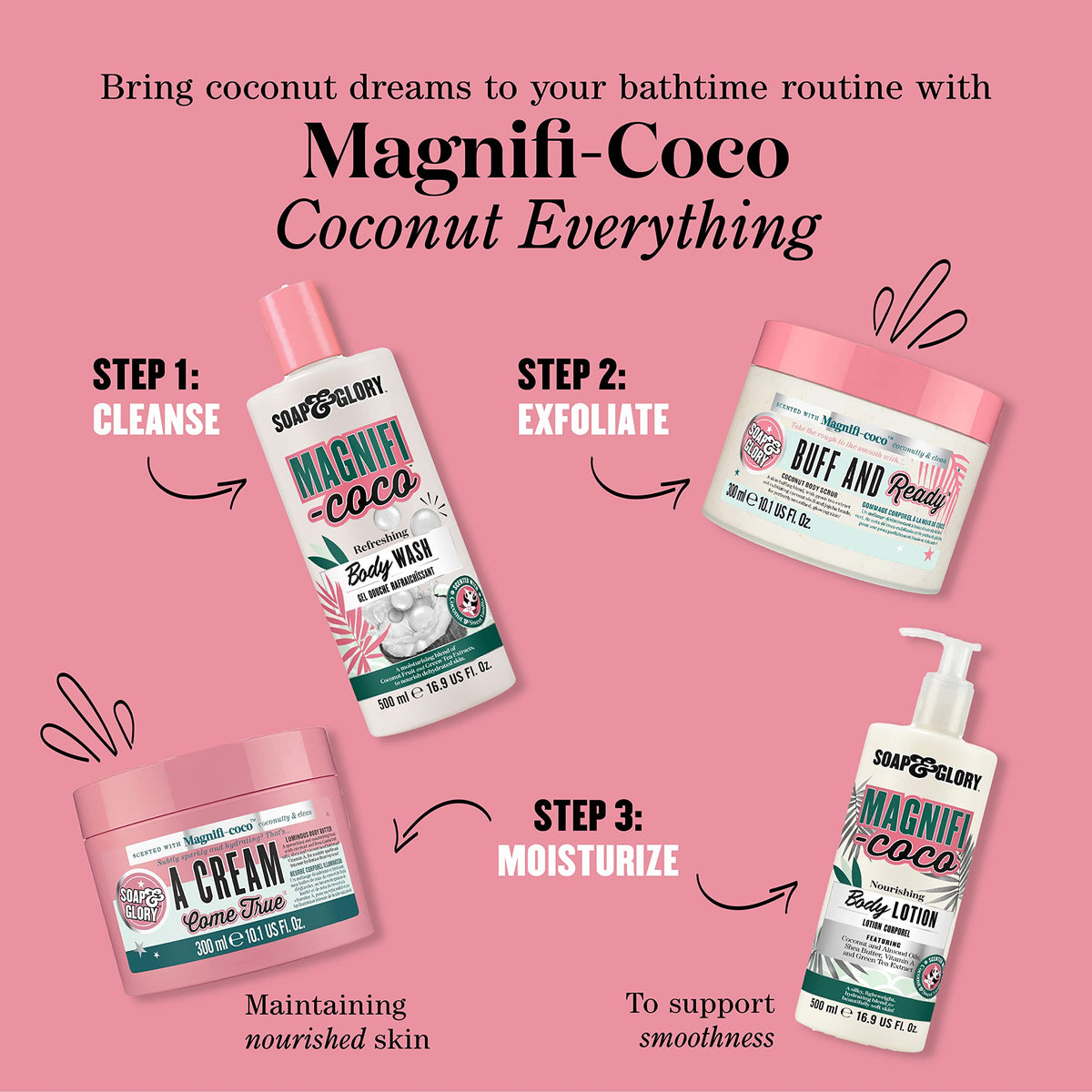 Soap & Glory label detail highlighting product name and ingredient clarity benefit