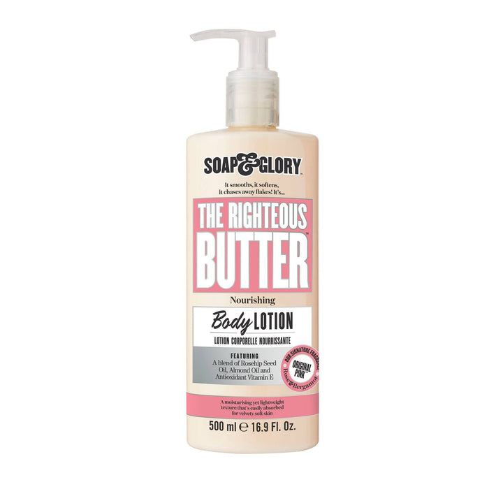 Soap & Glory bottle front view showing pump and label for easy use