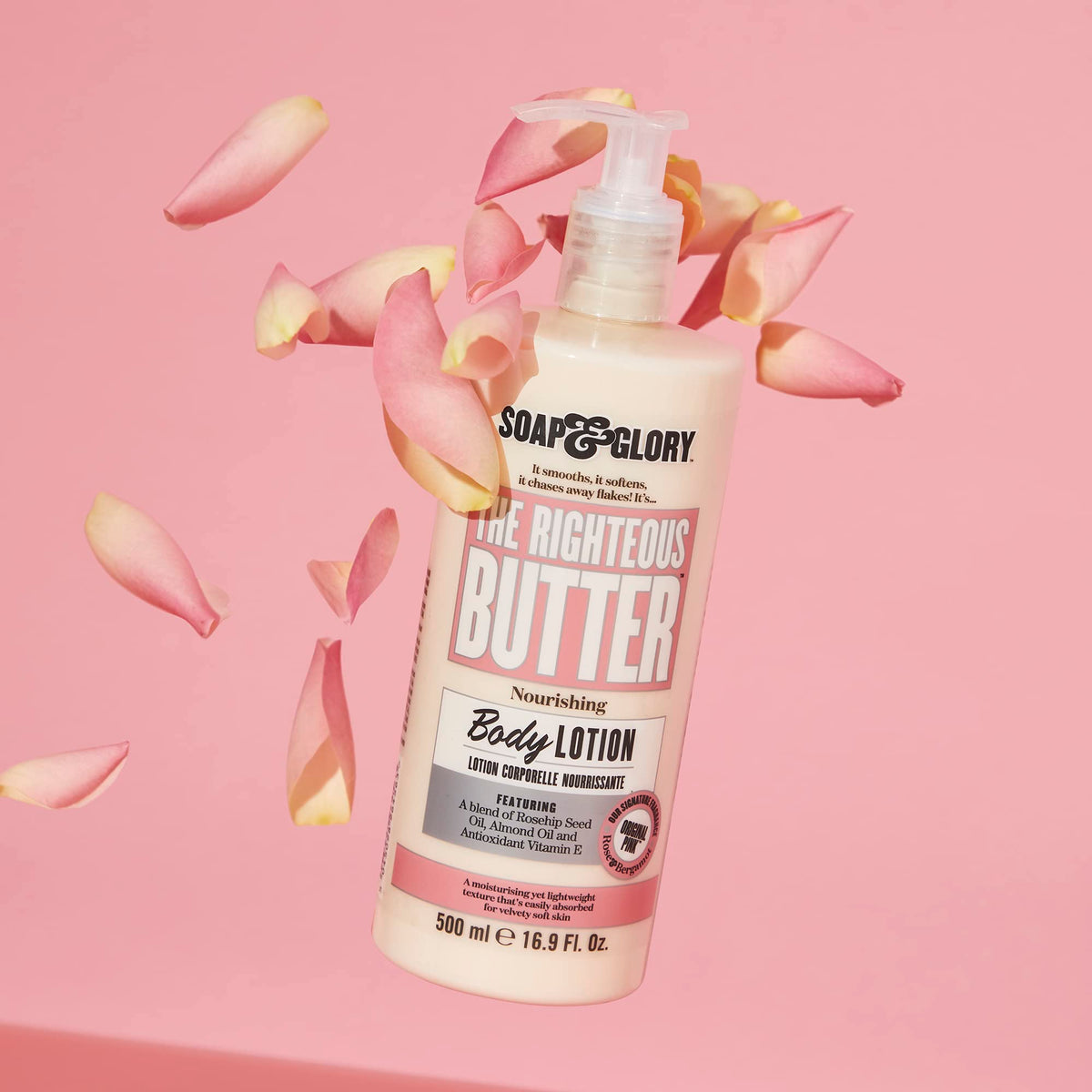 Soap & Glory ingredients panel showing shea butter aloe vera and Vitamin E benefits