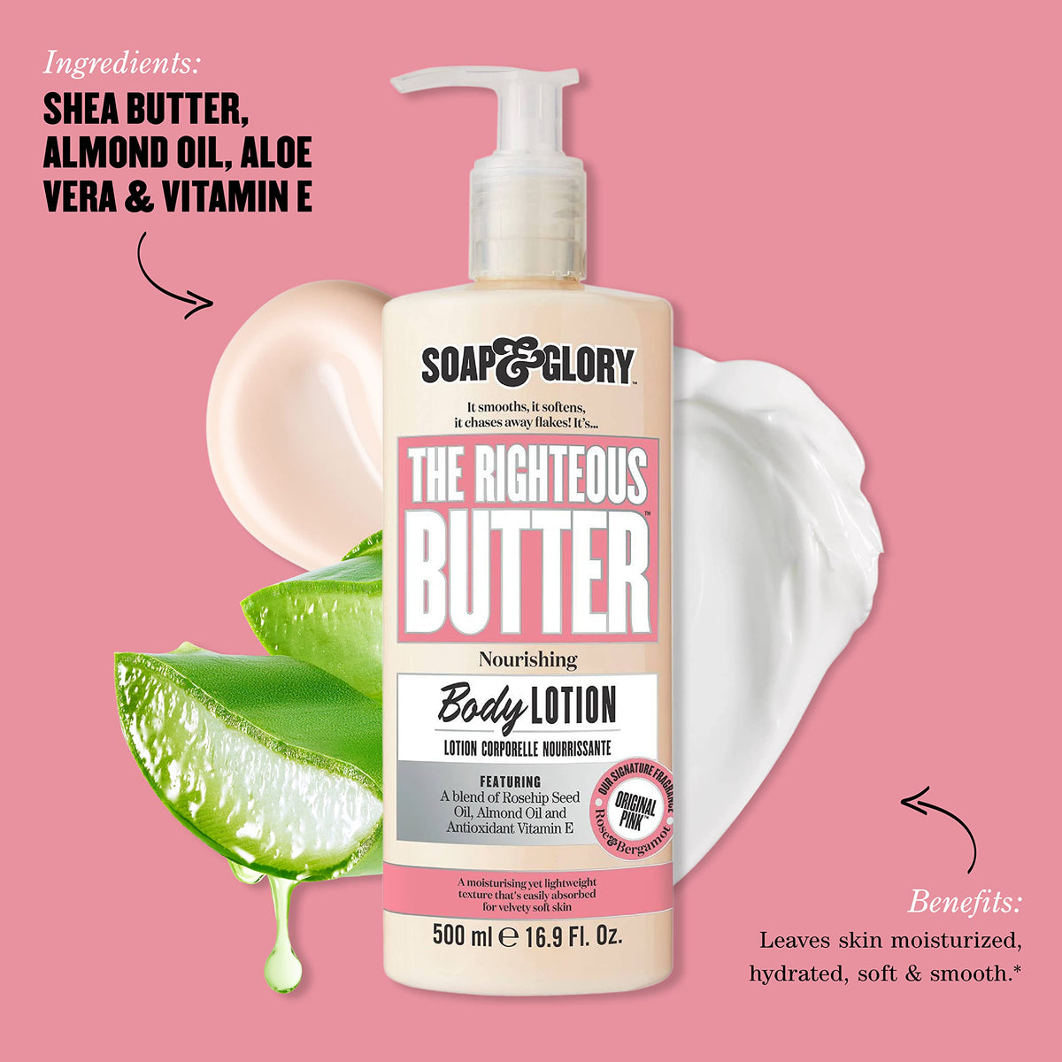 Soap & Glory dispensing lotion from pump demonstrating controlled amount