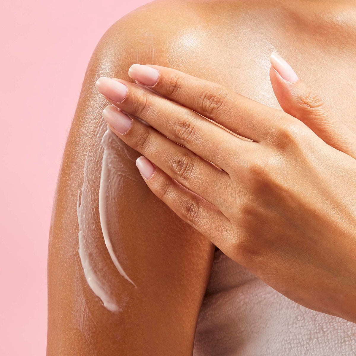 Soap & Glory texture swatch on skin showing lightweight, fast-absorbing finish