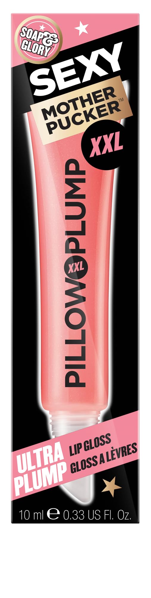 Soap & Glory gloss texture swatch showing sheen and Pinkwell tint for moisturised finish