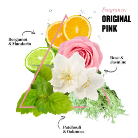 Soap & Glory ingredient collage with shea aloe vitamin E, emphasizes nourishing blend
