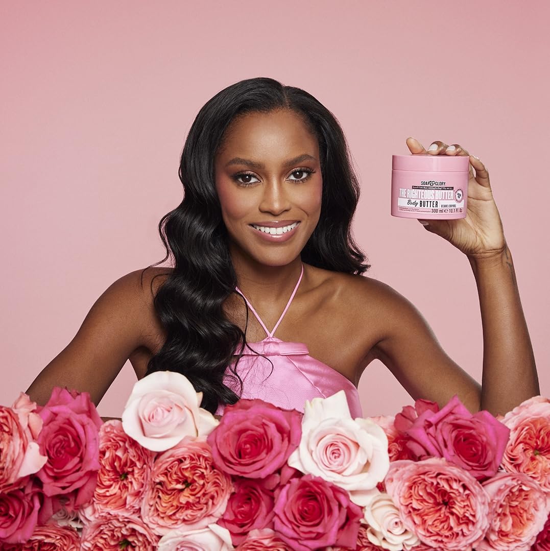 Soap & Glory open tub revealing rich creamy texture, shows hydration promise