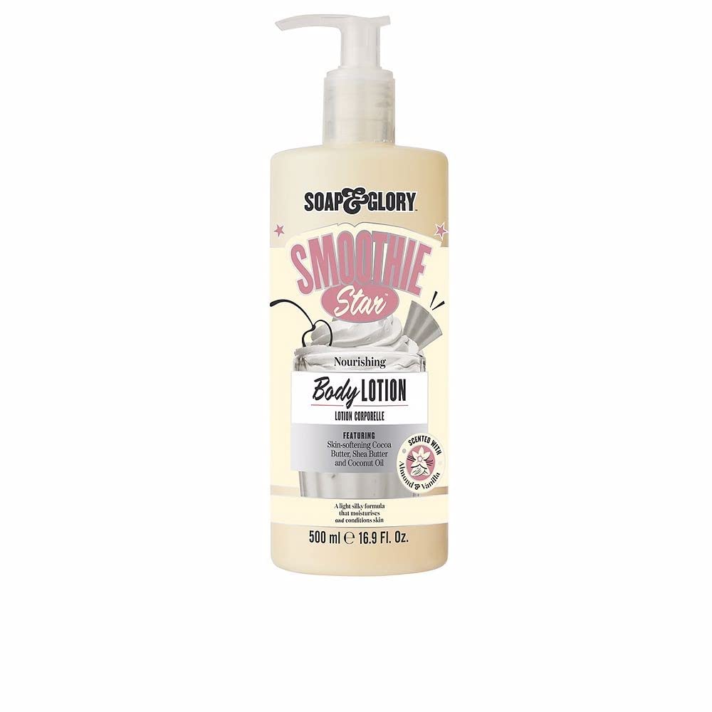 Soap & Glory Smoothie Star front bottle showing label and almond-vanilla benefit
