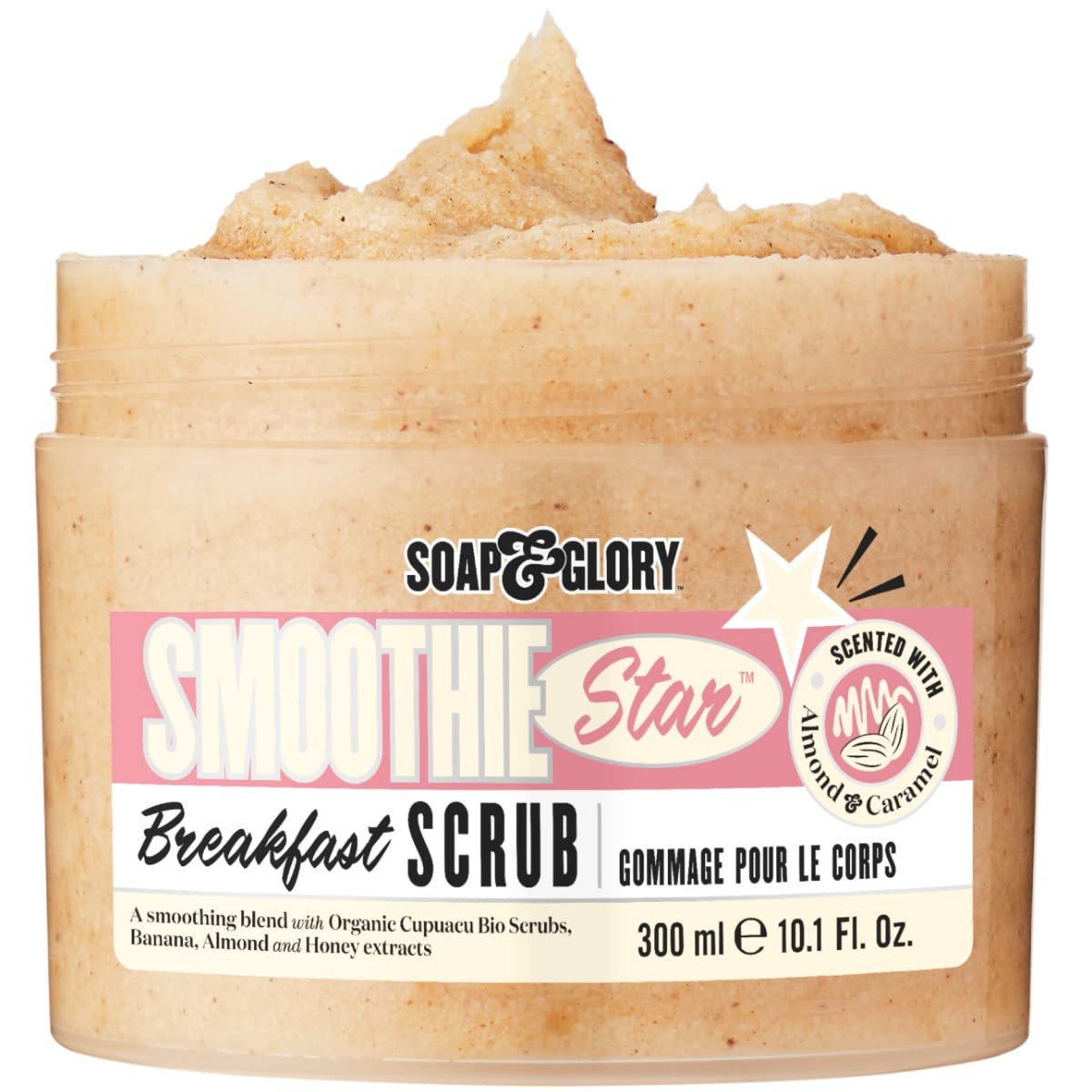 Soap & Glory texture close-up revealing sea salt and cupuaçu scrubs for visible exfoliation