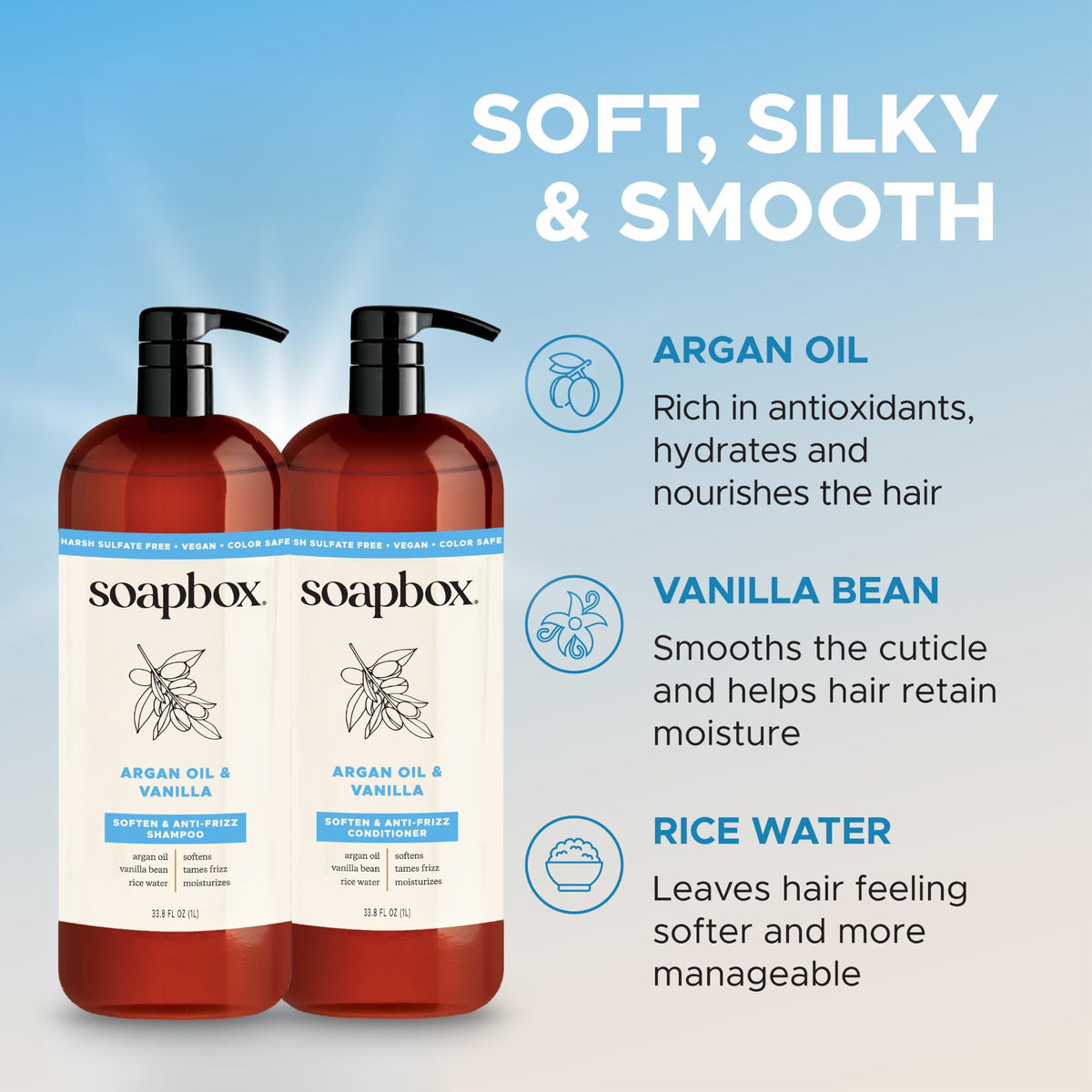 Soapbox argan oil close-up highlighting nourishing shine benefit