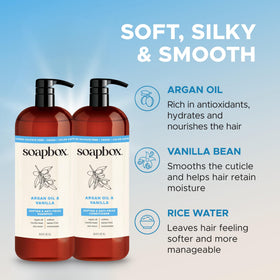 Soapbox argan oil close-up highlighting nourishing shine benefit