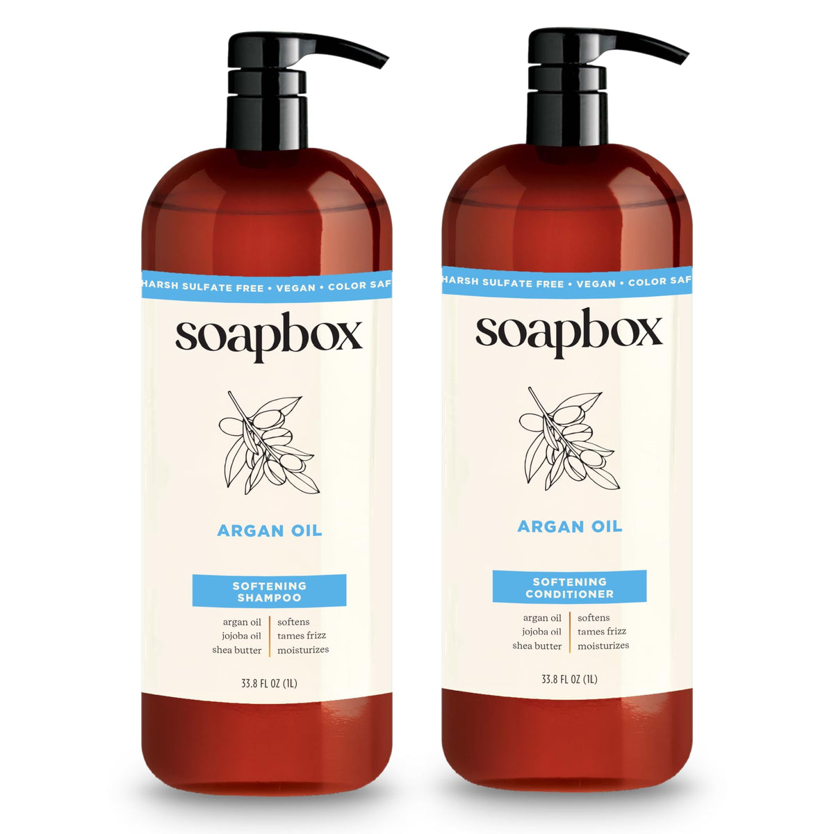 Soapbox front packaging showing argan oil and vanilla for smooth hair