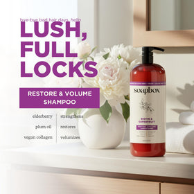 Soapbox biotin shampoo pump being used for easy dispensing and control