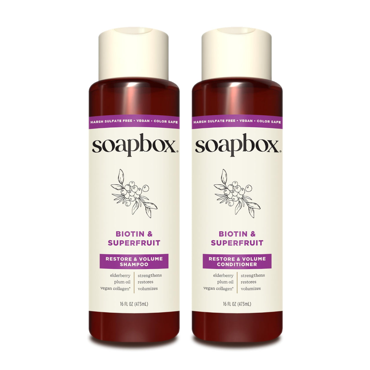 Soapbox biotin set front packaging shows benefits and clean formula