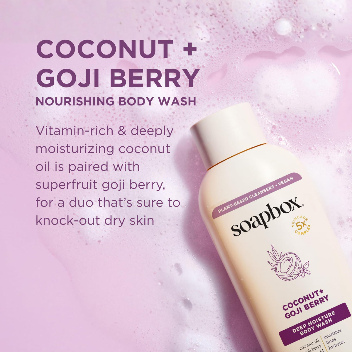 Soapbox label closeup showing ingredients list and clean formulation benefits