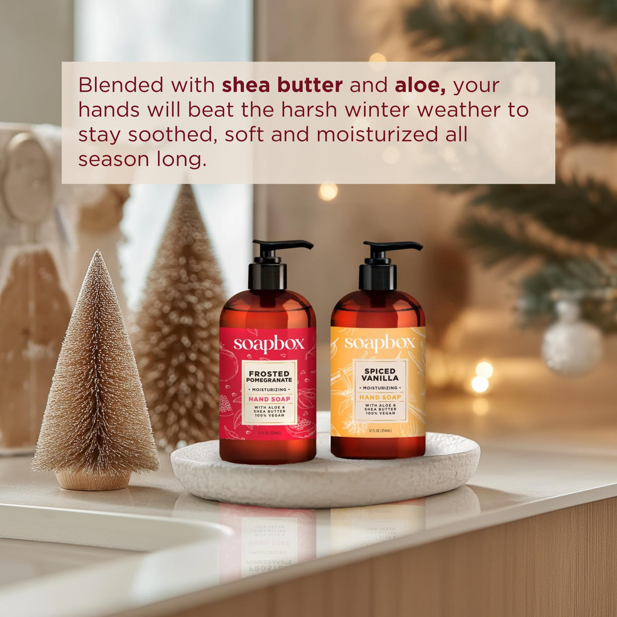 Soapbox bottles on a kitchen counter showing convenient home use