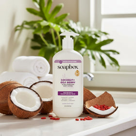Soapbox lotion spread on forearm showing smoothing effect for dry patches