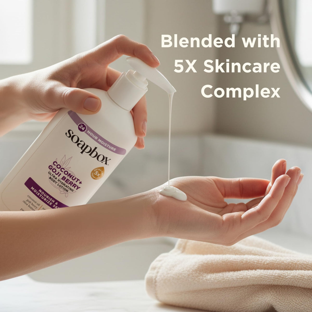 Soapbox lotion texture on hand demonstrating quick absorption and non-greasy finish