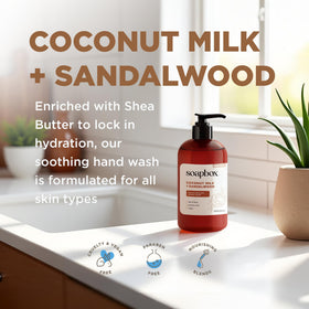 Natural ingredient arrangement with coconut, shea and aloe illustrating Soapbox moisturizing benefits