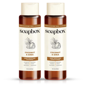 Soapbox front packaging showing coconut and shea benefits