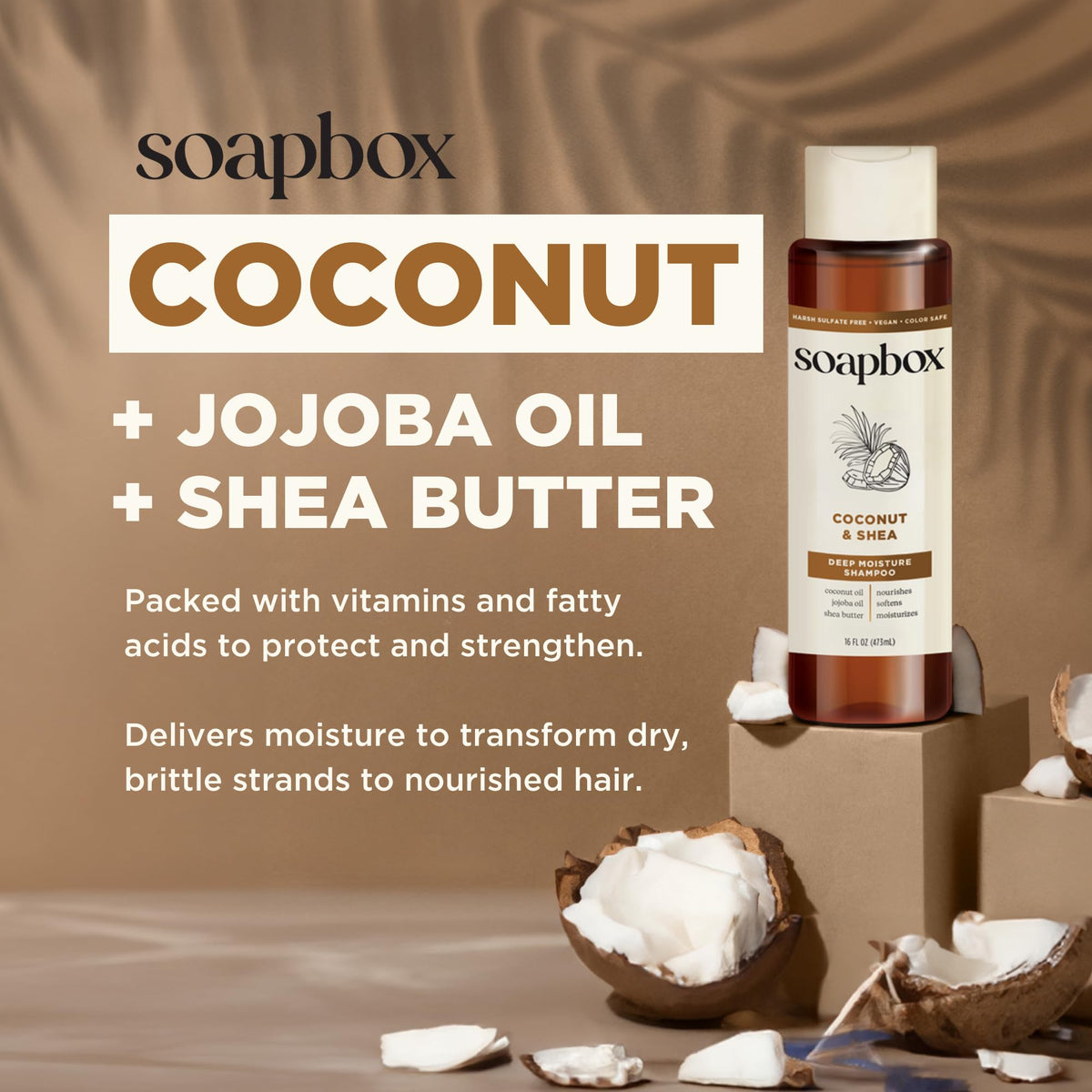 Soapbox ingredient flatlay with coconut and shea showing natural oils