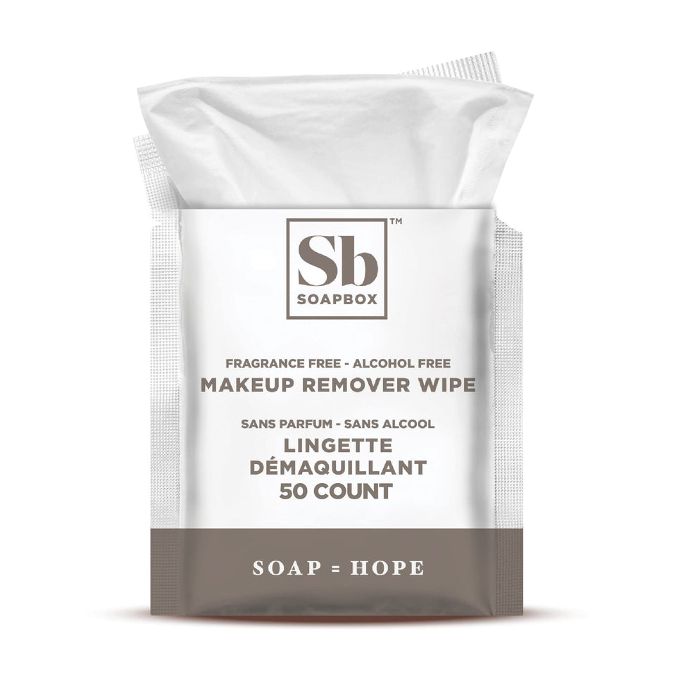 Soapbox front packaging showing fragrance-free wipes and benefits