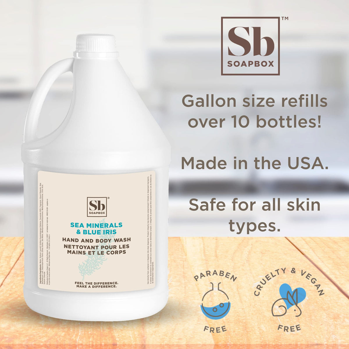 Soapbox gallon bottle with pump attached for easy refills