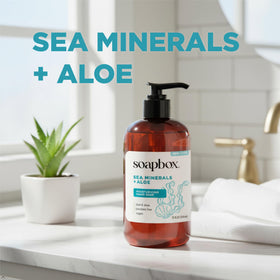 Soapbox aloe leaf close-up signaling soothing hydration benefits