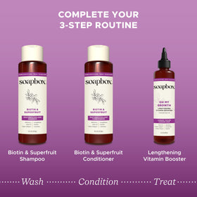 Soapbox ingredient collage with elderberry and plum highlighting natural extracts