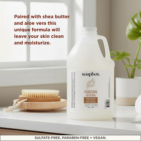 Soapbox label ingredients list highlighting vegan and paraben free benefits