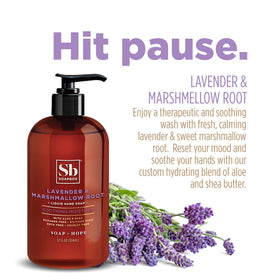 Soapbox label close-up highlighting lavender and marshmallow root benefits