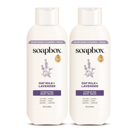 Soapbox oatmilk & lavender front packaging showing gentle hydrating wash