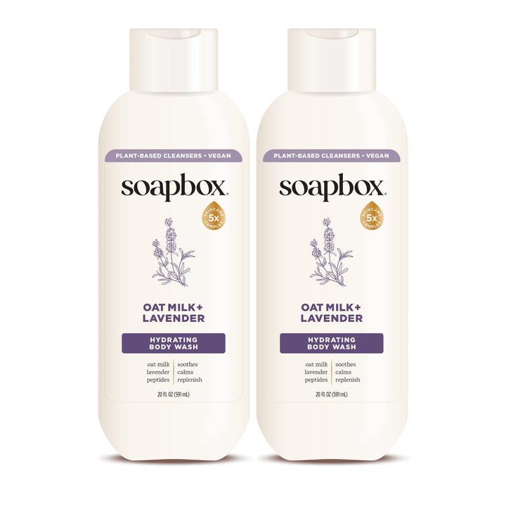 Soapbox oatmilk & lavender front packaging showing gentle hydrating wash