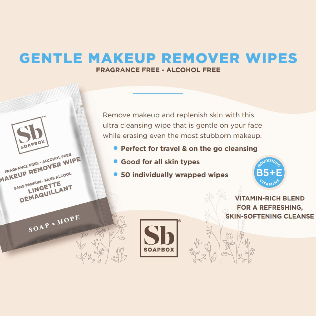 Soapbox open pack with a visible wipe texture for gentle cleansing
