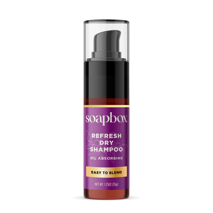 Soapbox Refresh front view showing compact, non-aerosol packaging and product name