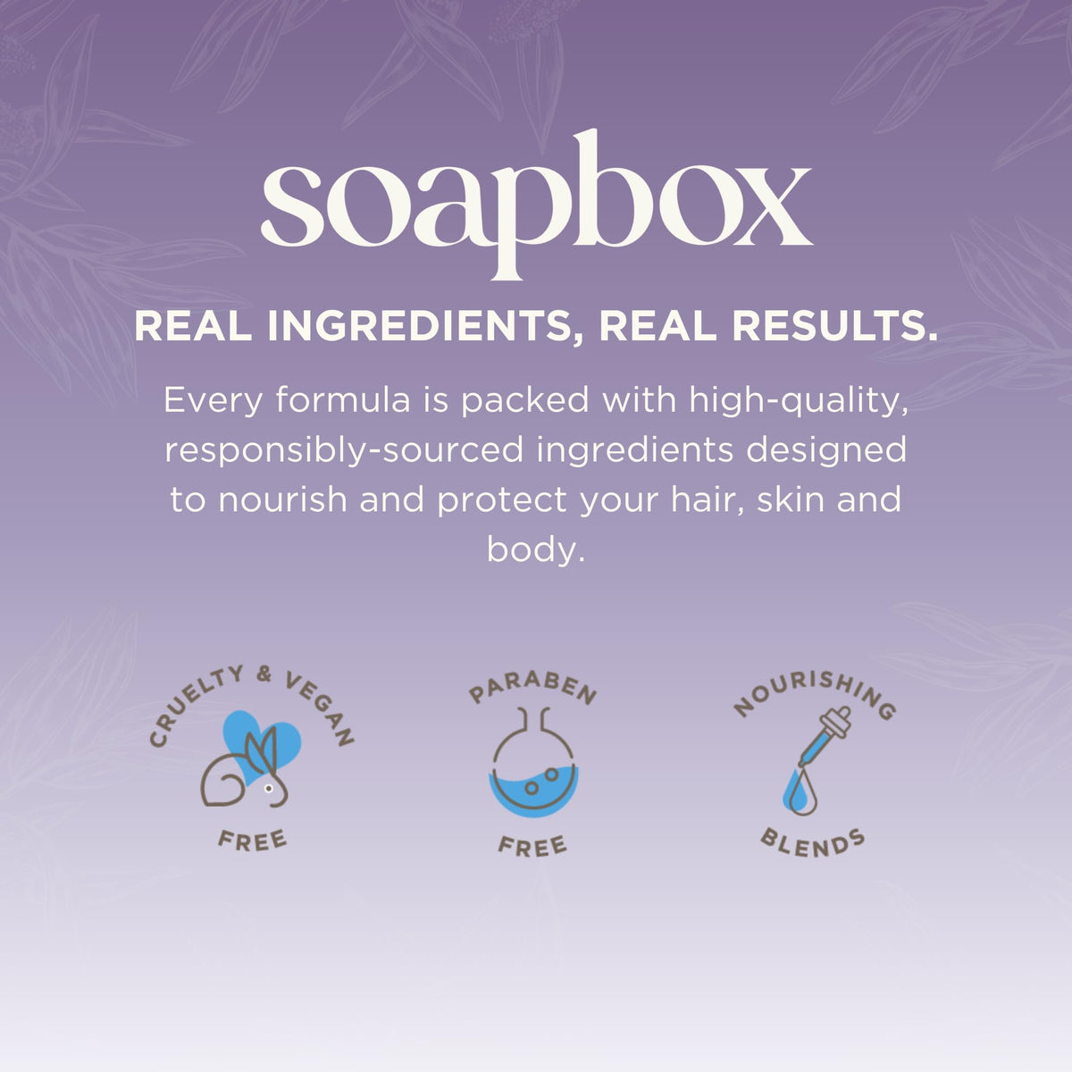 Soapbox Refresh packaging label detail showing clean-ingredient claims and benefits