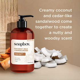 Soapbox sea minerals bottle label focused on clean ingredients and fresh scent