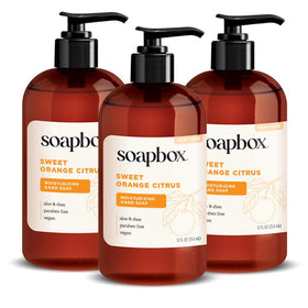 Soapbox front packaging showing brand and citrus scent, highlighting gentle cleansing