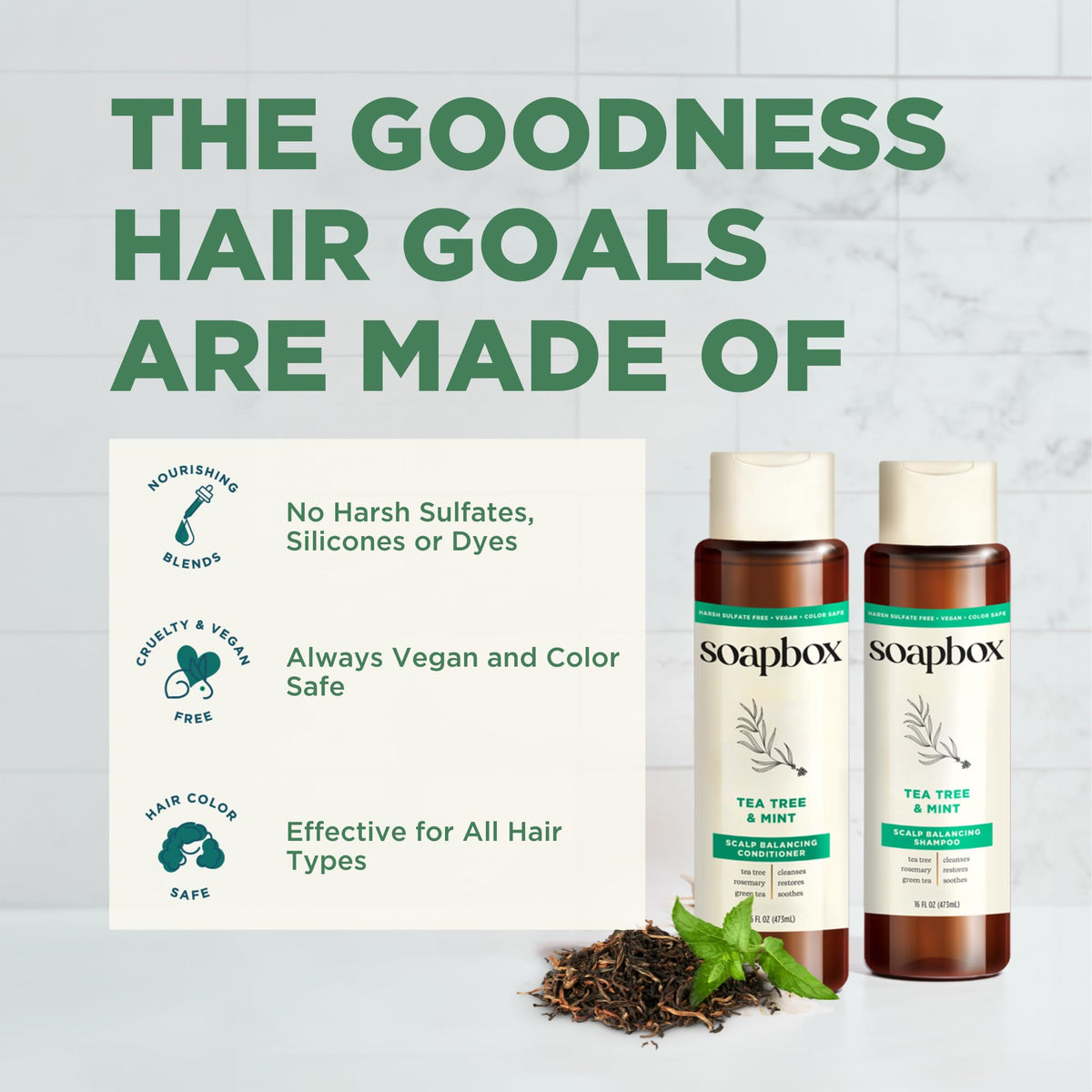 Soapbox shampoo placed in a bathroom setting suggesting daily use