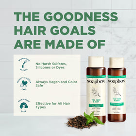 Soapbox shampoo producing lather on wet hair to demonstrate effective cleansing action