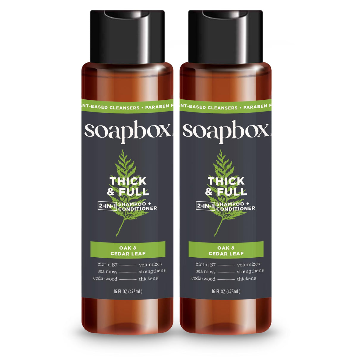 Soapbox front packaging showing volumizing 2-in-1 and benefit