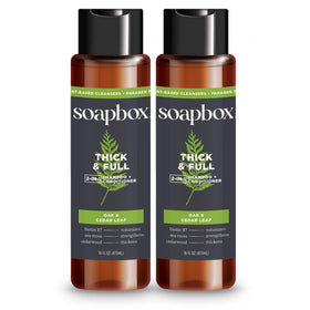 Soapbox front packaging showing volumizing 2-in-1 and benefit