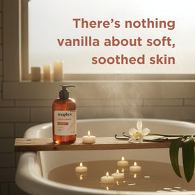 Soapbox vanilla bean close-up of creamy foam texture, highlights moisturizing lather