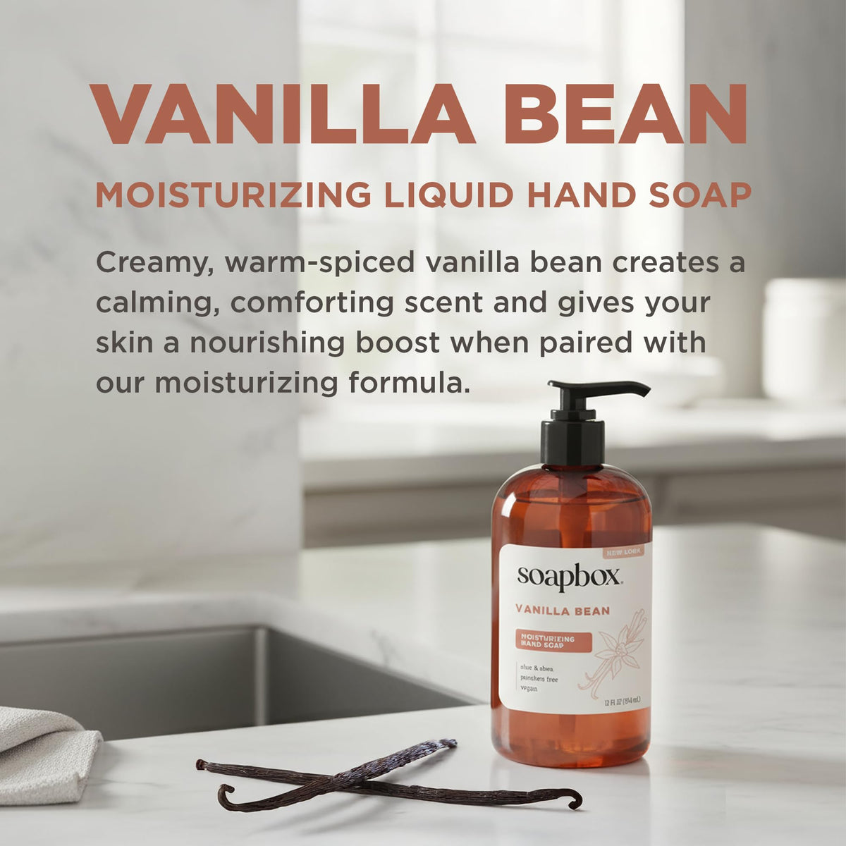 Soapbox vanilla bean foam texture detail highlighting gentle moisturizing benefit
